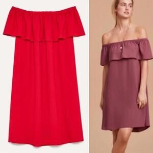 Aritzia Wilfred Neuchatel Off Shoulder Ruffle Dress Red Mini Dress -  XXS